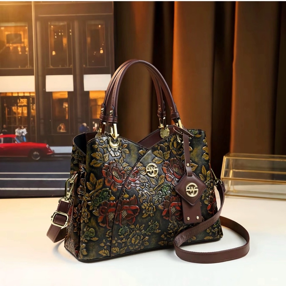 Elegant Floral Embossed Shoulder Bag